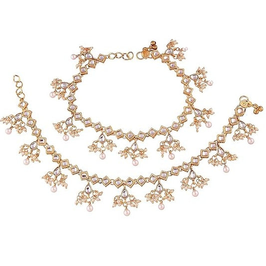 Traditional Kundan Pearl Indian Bridal Anklets