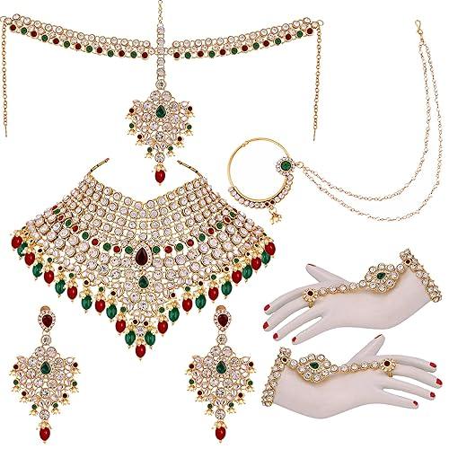 Maroon Green Full Bridal Jewelry Set For Indian Wedding - JAI HO INDIA