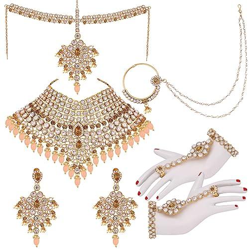 Peach Full Bridal Jewelry Set For Indian Wedding - JAI HO INDIA