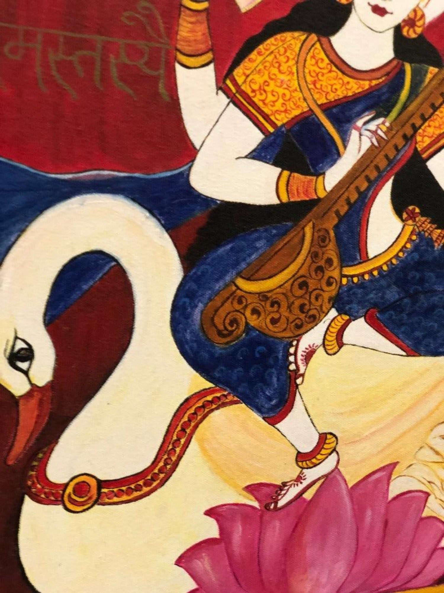Saraswati Maa Original Painting Print 18 x 18 inches By Poonam Deepak Wadhawan - JAI HO INDIA