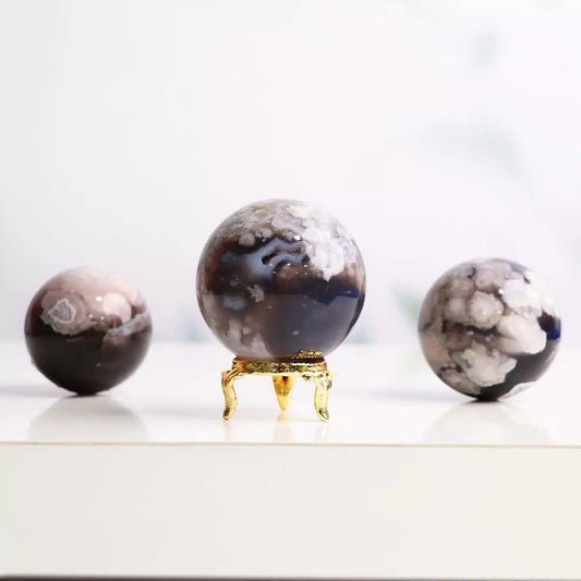Black Flower Agate Sphere Ball
