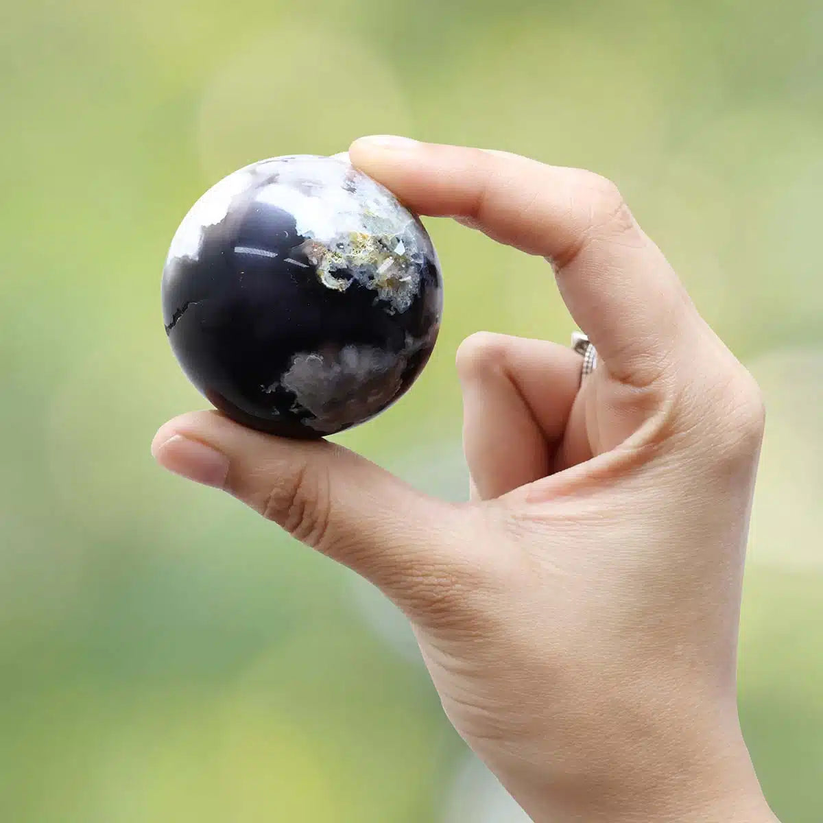 Black Flower Agate Sphere Ball