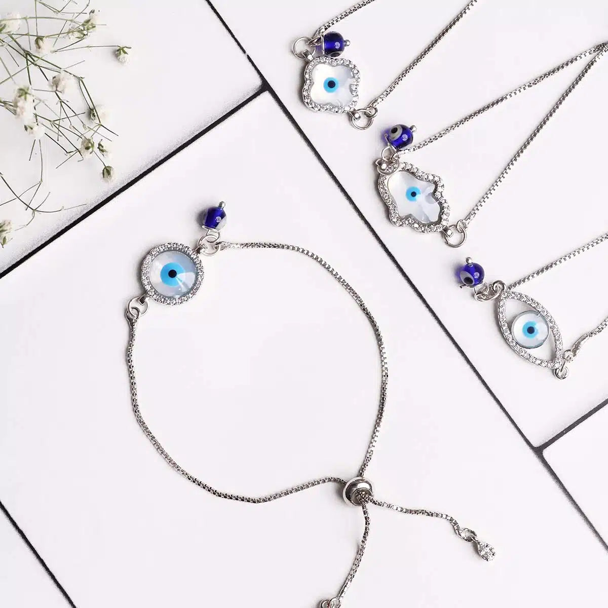 Evil Eye Pearl Charm Chain Bracelet