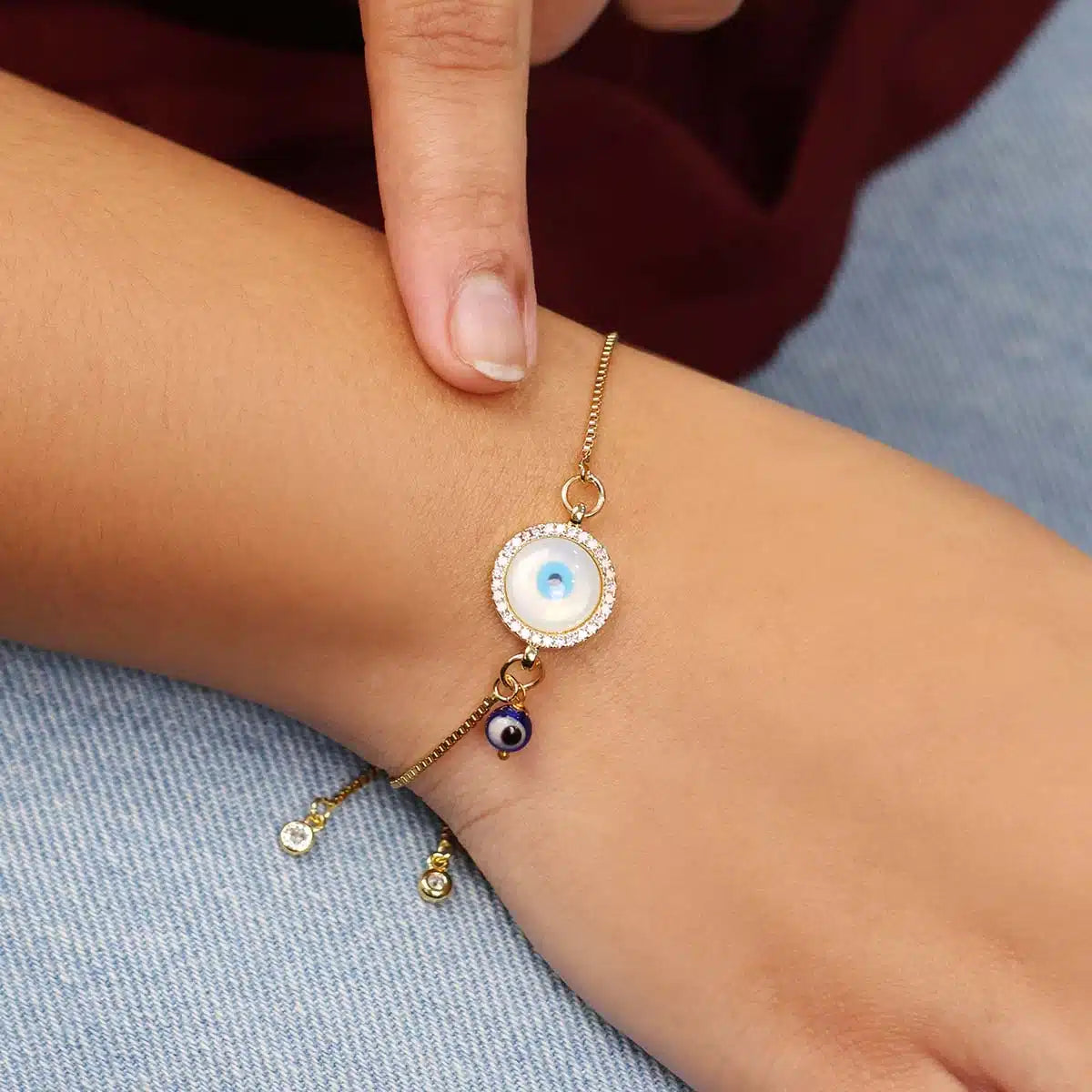 Evil Eye Pearl Charm Chain Bracelet