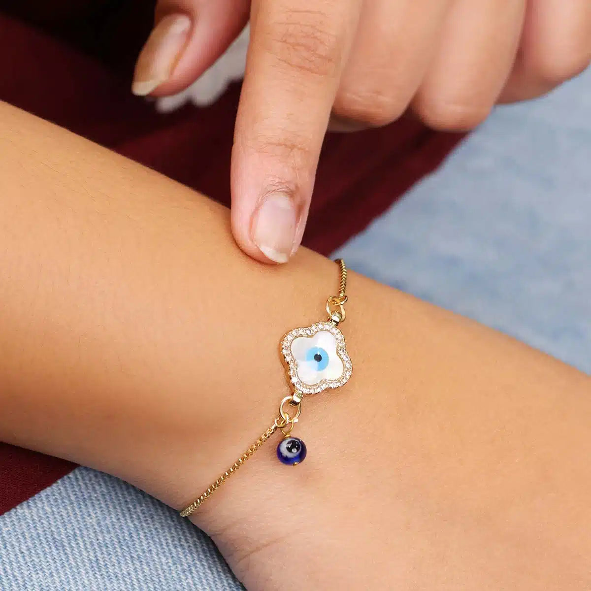 Evil Eye Pearl Charm Chain Bracelet