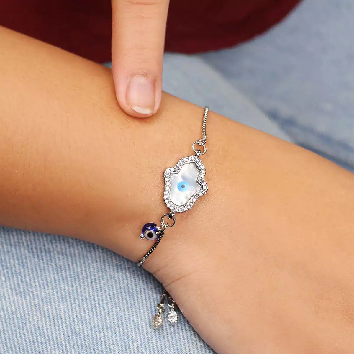 Evil Eye Pearl Charm Chain Bracelet