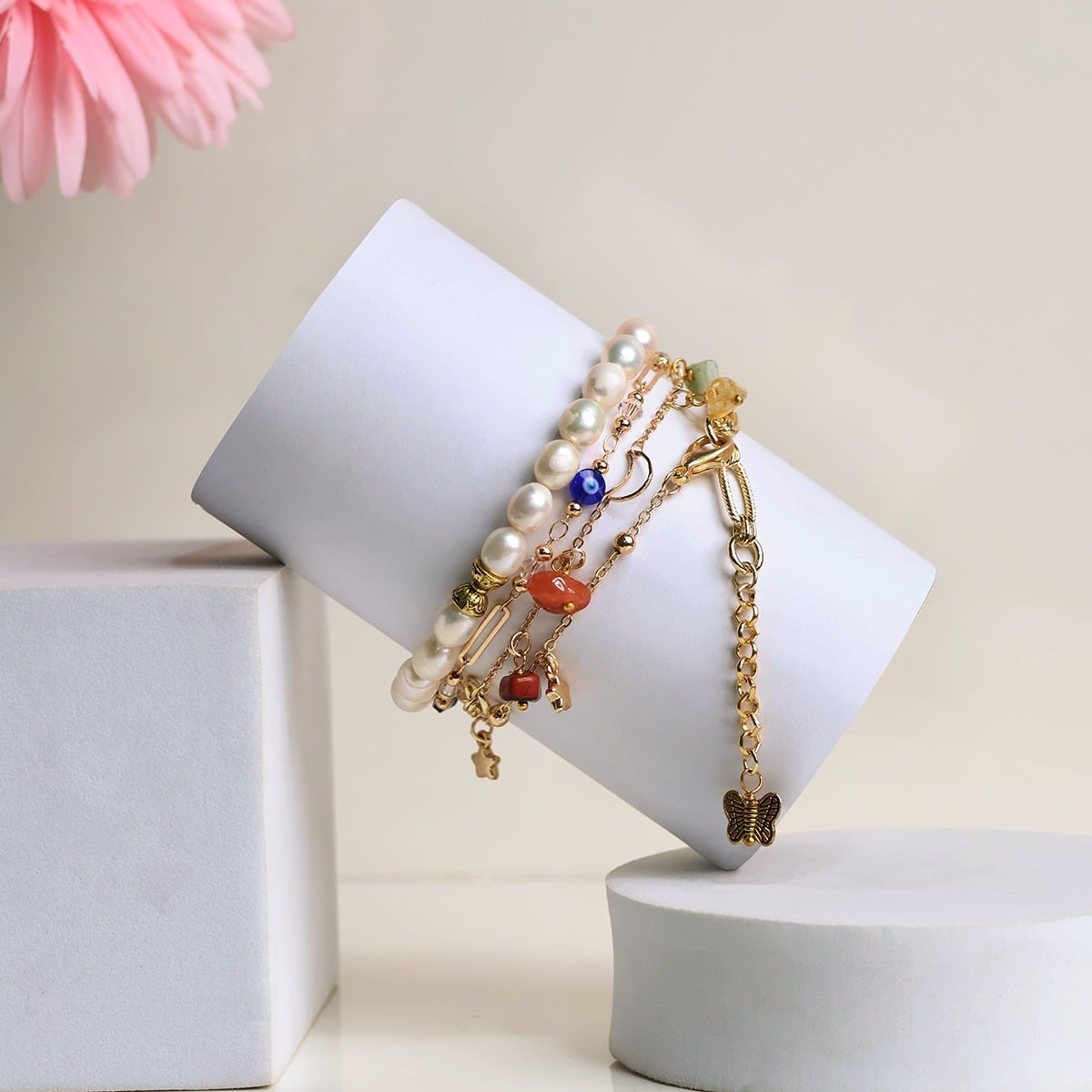 Mother Of Pearl 7 Chakra Chain Bracelet