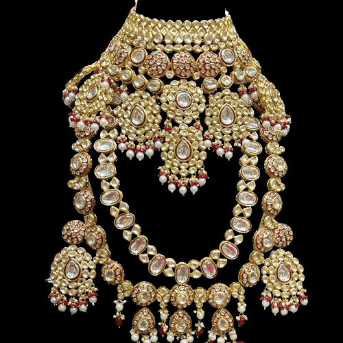 Maroon Red Rajwada Bridal Jewelry Set For Indian Wedding - JAI HO INDIA