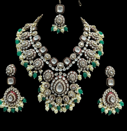 Green Real Kundan Bridal Jewelry Set - JAI HO INDIA