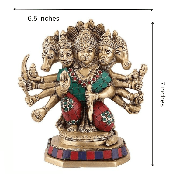 Brass Panchmukhi Hanuman Idol 7 inches Five Face Hanuman Statue 2 Kgs - JAI HO INDIA