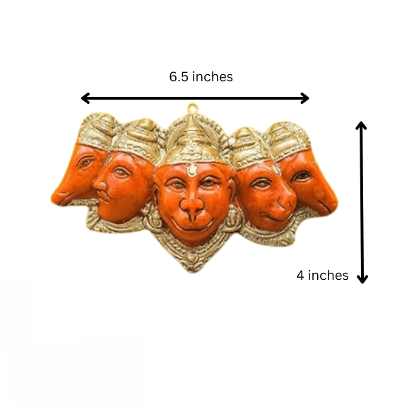 Panchmukhi Hanuman Idol Wall Hanging Five Face Hanuman Statue For Front Door Orange - JAI HO INDIA