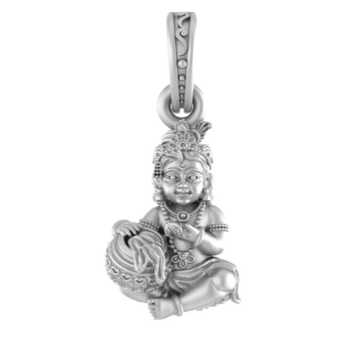 Laddoo Gopal Baby Krishna Sterling Silver Pendant - JAI HO INDIA
