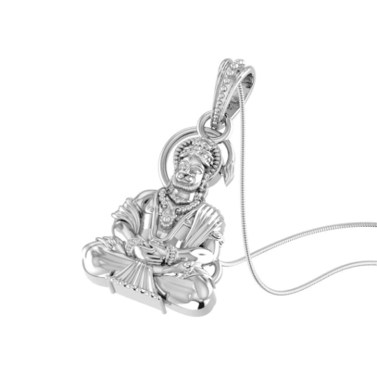 Lord Hanuman Sitting Meditating Sterling Silver Pendant - JAI HO INDIA