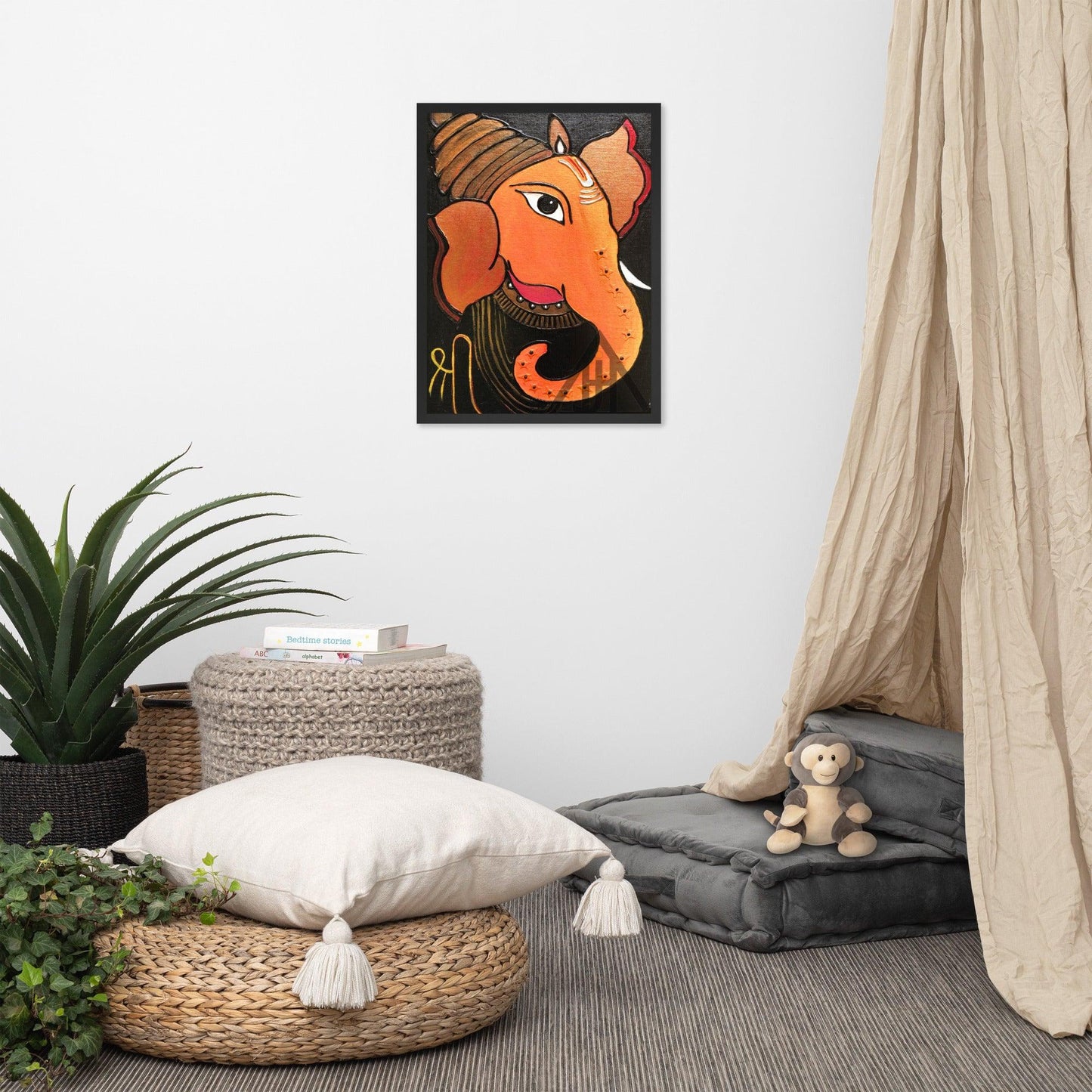 Orange Lord Ganesha Painting Print - JAI HO INDIA