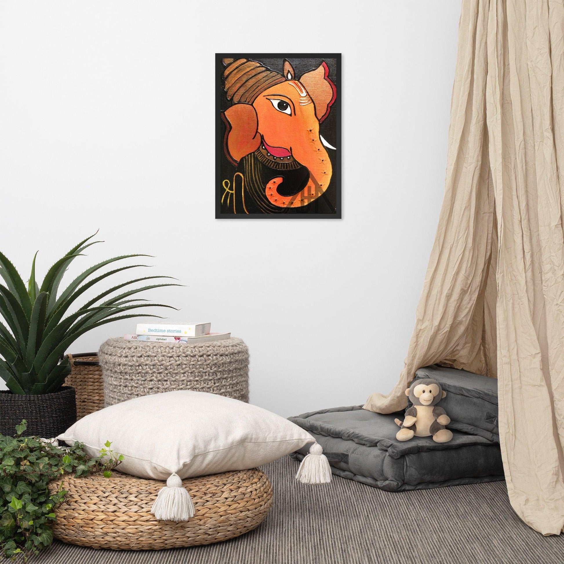 Orange Lord Ganesha Painting Print - JAI HO INDIA