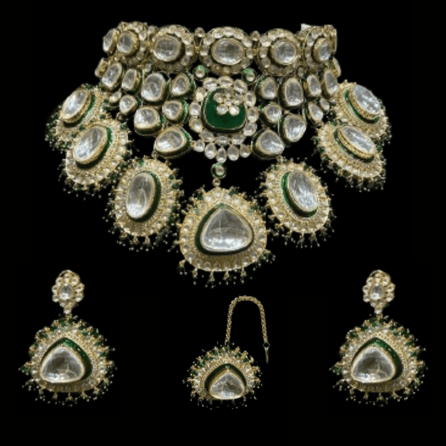 Green Bridal Choker Pachi Kundan Jewelry Set - JAI HO INDIA
