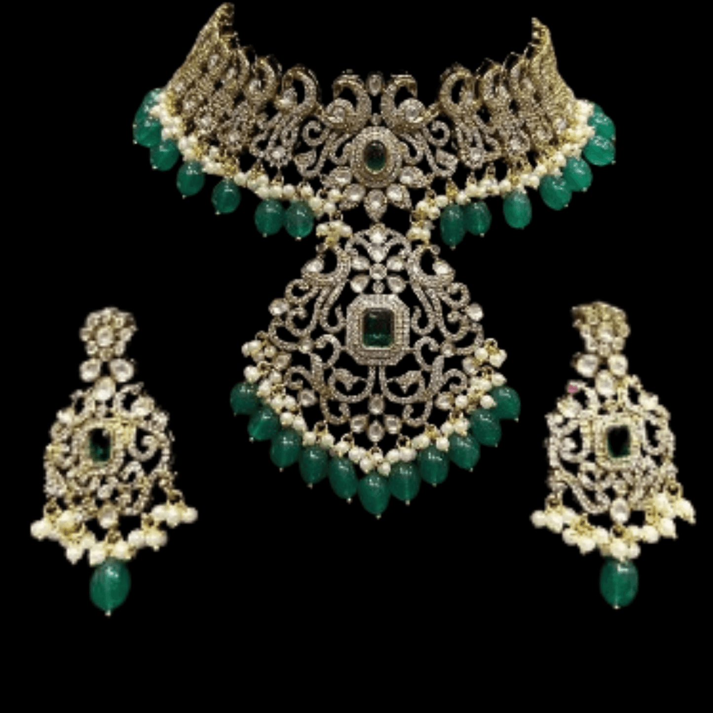 American Diamond Green Jewelry Set - JAI HO INDIA