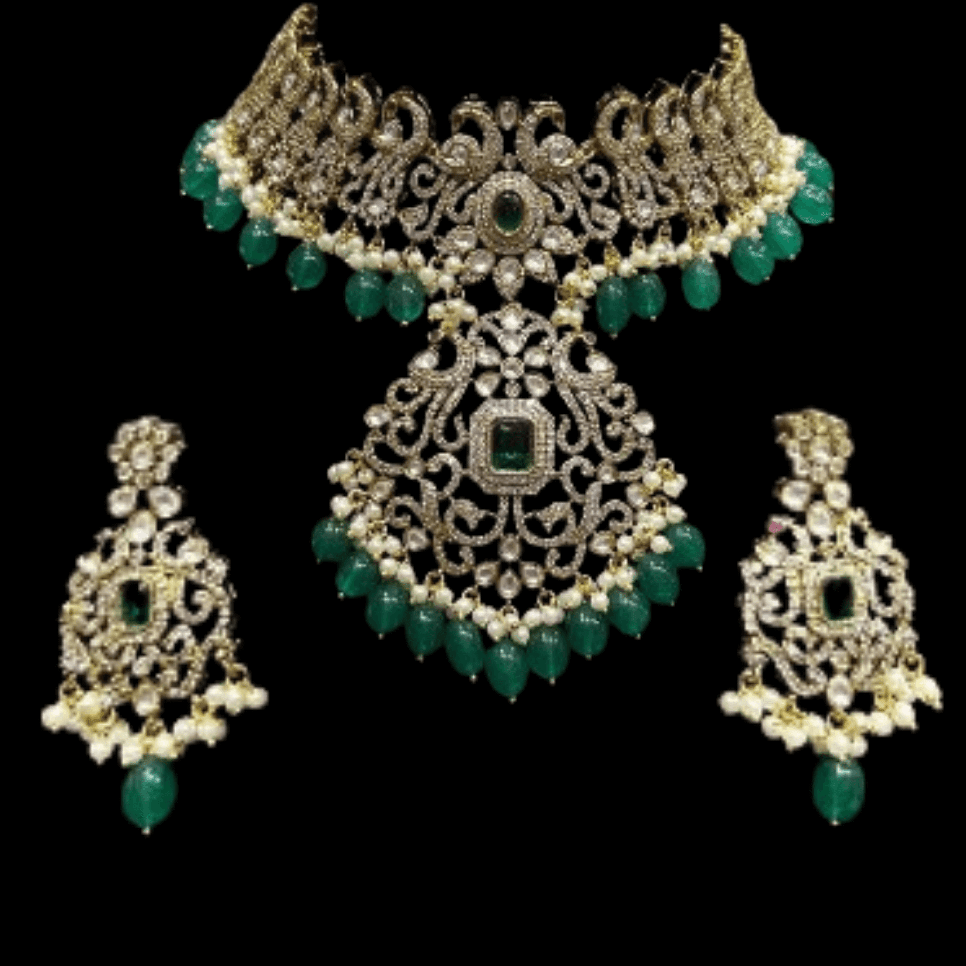 American Diamond Green Jewelry Set - JAI HO INDIA