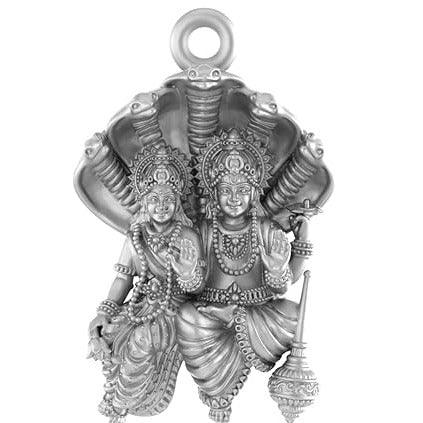 Lord Vishnu Goddess Laxmi Blessing Sterling Silver Pendant - JAI HO INDIA