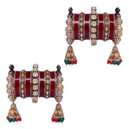 Peacock Bridal Chooda Bangles Set With Charms - JAI HO INDIA