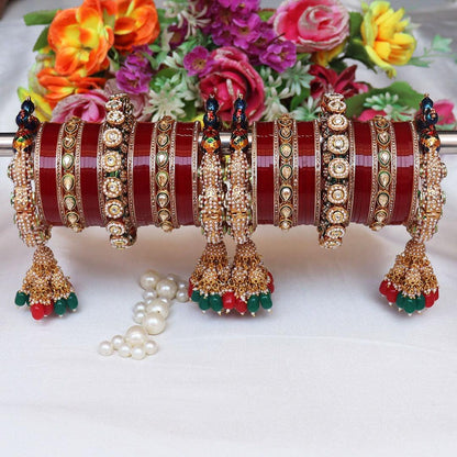 Peacock Royal Bridal Kada Chooda With Charms Wedding Bangles Set Punjabi Wedding Chuda Set For Indian Wedding - JAI HO INDIA