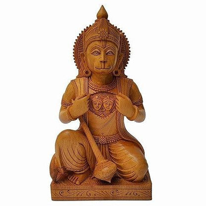 Hand Engraved Wooden Lord Hanuman Open Chest Idol 8.5 inches Wood Hanuman Statue - JAI HO INDIA