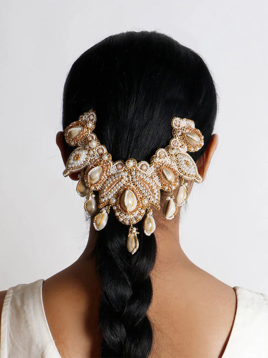 Traditional Indian Shell Pearl Hair Brooch Accessory