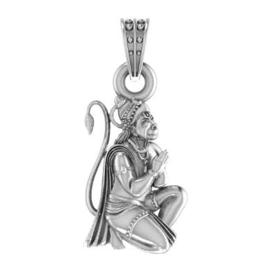 Hanuman Sitting Praying Sterling Silver Pendant - JAI HO INDIA