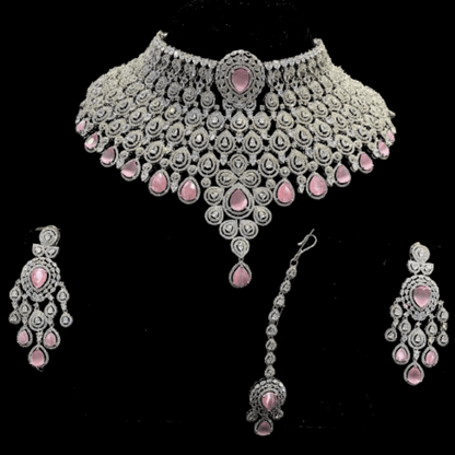 Pink AD Choker Jewelry Set For Wedding - JAI HO INDIA