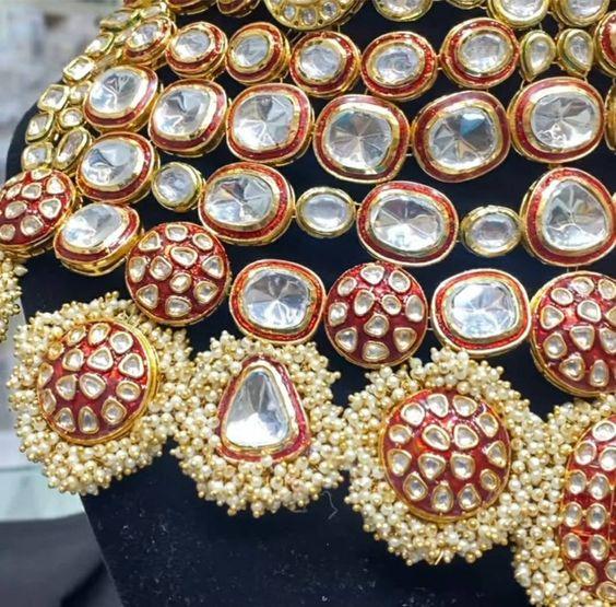 Red Pachi Kundan Royal Choker Elegant Rajwada Bridal Jewellery Set Indian Wedding Bridal Gold Plated Jewelry Set - JAI HO INDIA