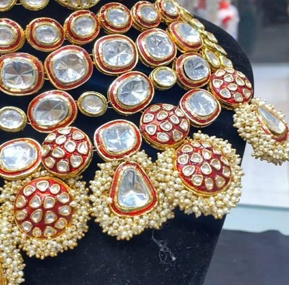 Red Pachi Kundan Royal Choker Elegant Rajwada Bridal Jewellery Set Indian Wedding Bridal Gold Plated Jewelry Set - JAI HO INDIA