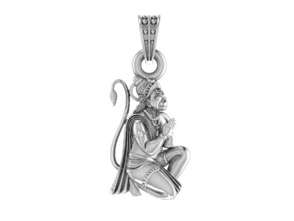 Hanuman Sitting Praying Sterling Silver Pendant - JAI HO INDIA