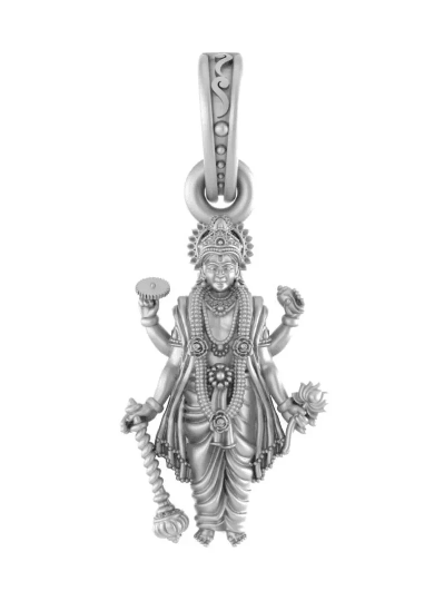 Vishnu Standing Blessing Sterling Silver Pendant - JAI HO INDIA