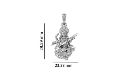 Goddess Saraswati Maa Sterling Silver Pendant - JAI HO INDIA