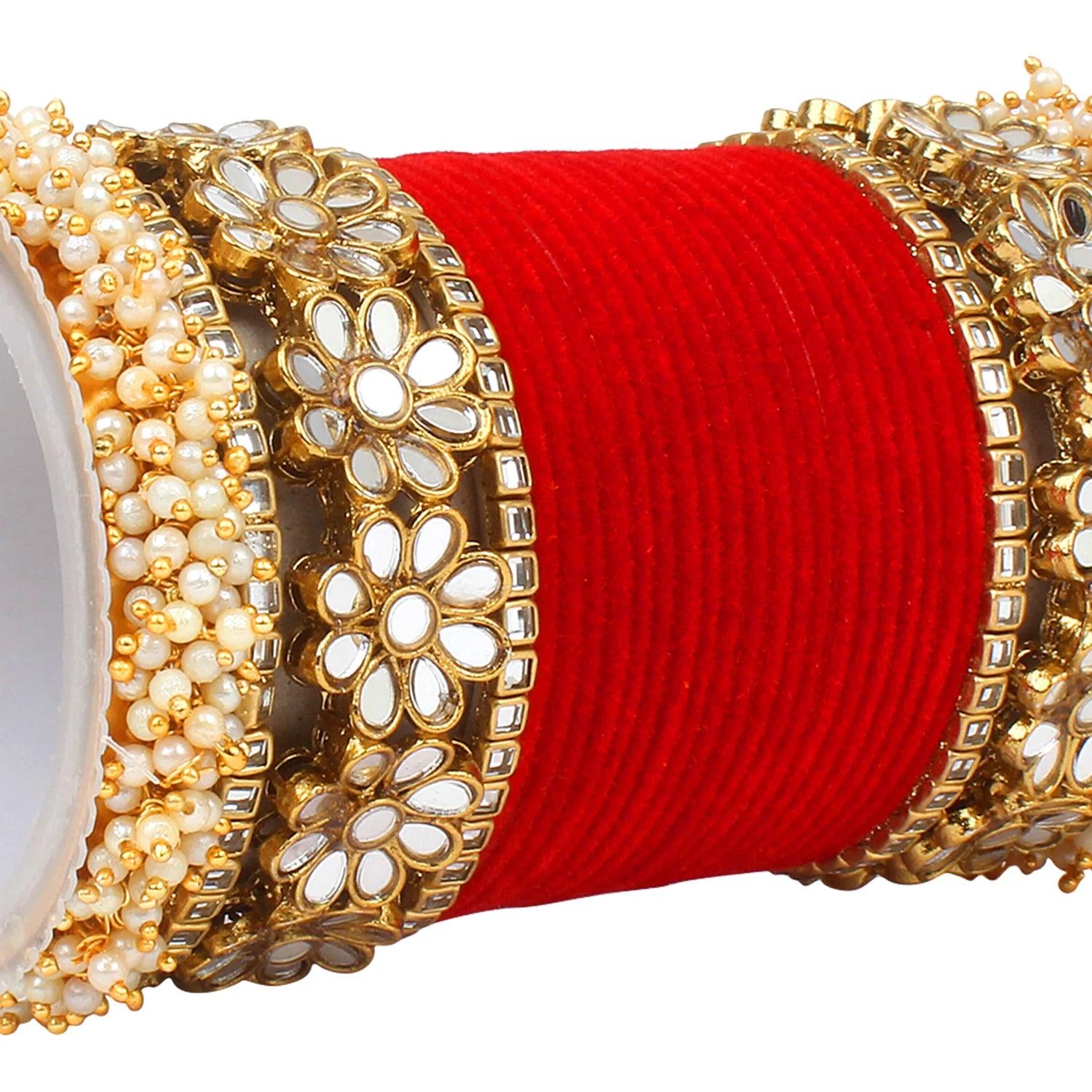 Red Pearl Bridal Chooda Wedding Bangles Set Punjabi Wedding Chuda Set For Indian Wedding - JAI HO INDIA