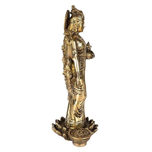 Brass Goddess Laxmi Idol Hindu Goddess Lakshmi Decorative Showpiece 10 inches - JAI HO INDIA