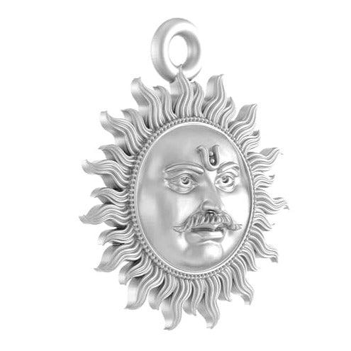 Sun God Lord Surya Sterling Silver Pendant - JAI HO INDIA