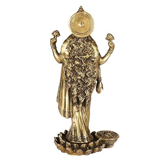 Brass Goddess Laxmi Idol Hindu Goddess Lakshmi Decorative Showpiece 10 inches - JAI HO INDIA