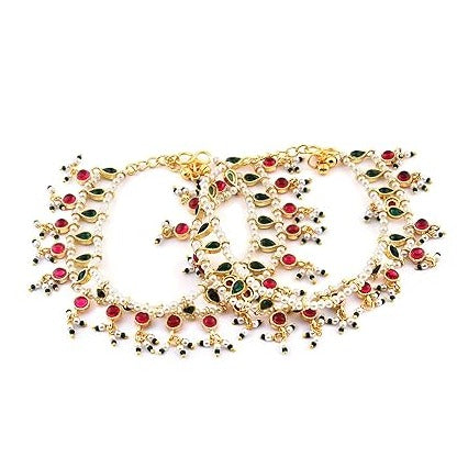 Red Green Indian Bridal Anklets For Wedding