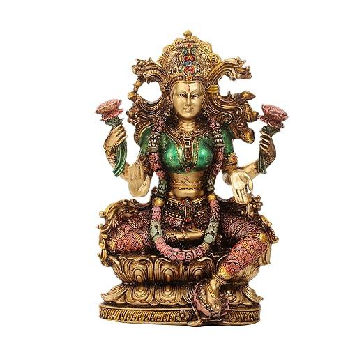 Goddess Laxmi Idol Copper Finish Hindu Goddess Lakshmi Decorative Showpiece 9 inches - JAI HO INDIA