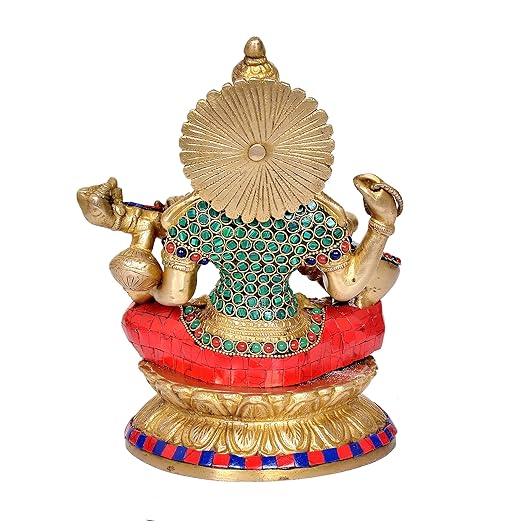 Brass Goddess Saraswati Idol Mosaic Stones Hindu Goddess Saraswati Maa Decorative Showpiece 9 inches - JAI HO INDIA