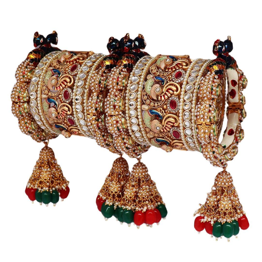 Royal Peacock Bridal Kada Chooda With Charms Wedding Bangles Set Punjabi Wedding Chuda Set For Indian Wedding - JAI HO INDIA