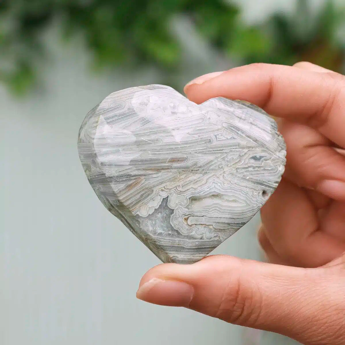 Mexican White Agate Heart Shape Stone