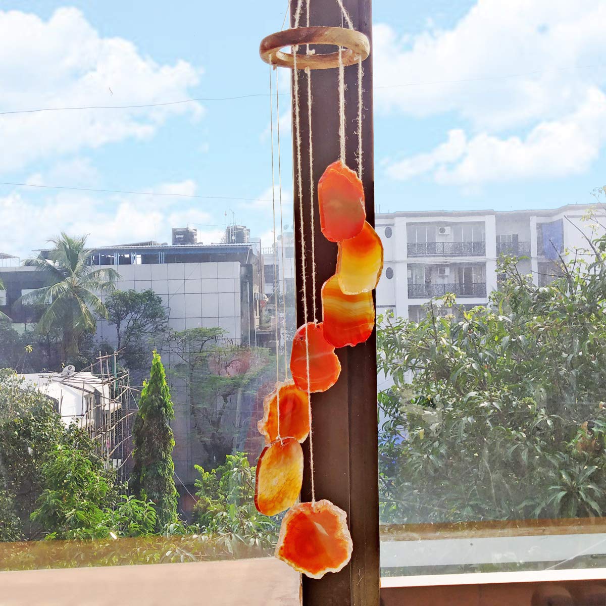 Red Agate Slice Crystal Windchime