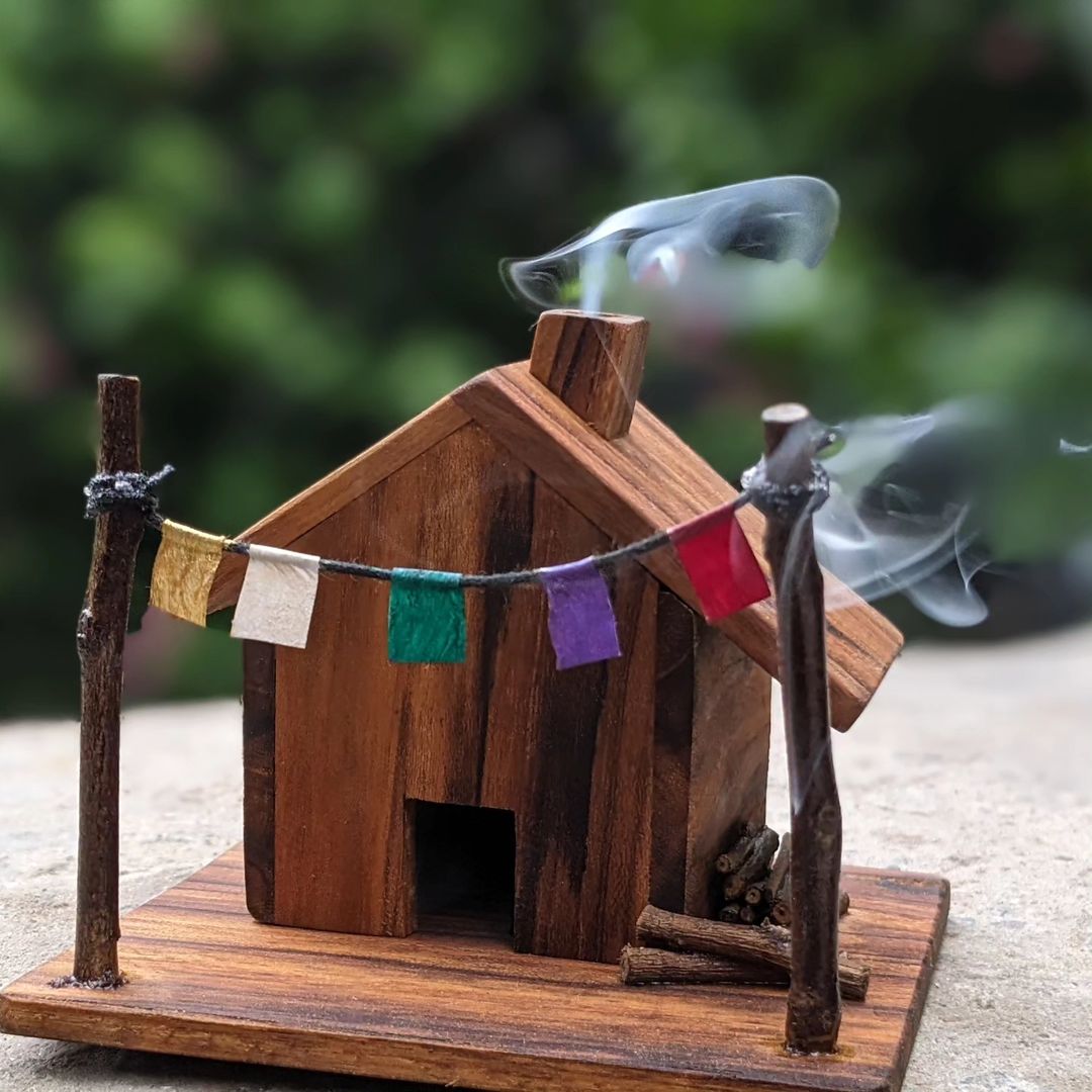 Handmade Wooden Hut Incense Holder