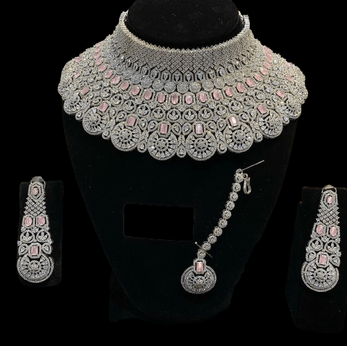 Pink American Diamond Jewelry Set For Wedding - JAI HO INDIA