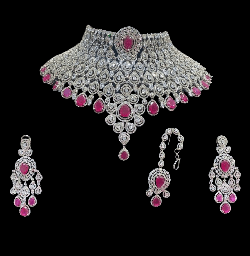 Heavy AD American Diamond Jewelry Set For Wedding - JAI HO INDIA