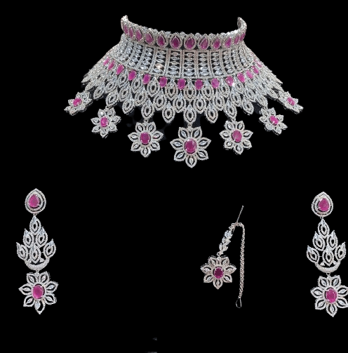Pink Floral American Diamond Jewelry Set - JAI HO INDIA
