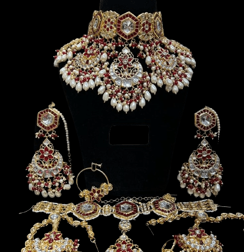 Royal Maroon Bridal Jewelry Set For Indian Wedding - JAI HO INDIA