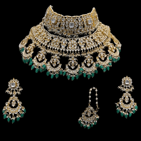 Green Heavy Real Kundan Bridal Jewelry Set  - JAI HO INDIA